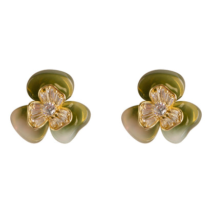 Flower Zircon Stud Earrings For Women 鈥?Elegant Floral Design