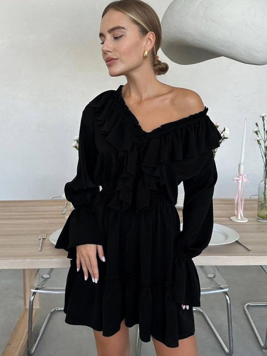 V-Neck Flare Sleeve Chiffon Dress Casual Elegant Short Dress