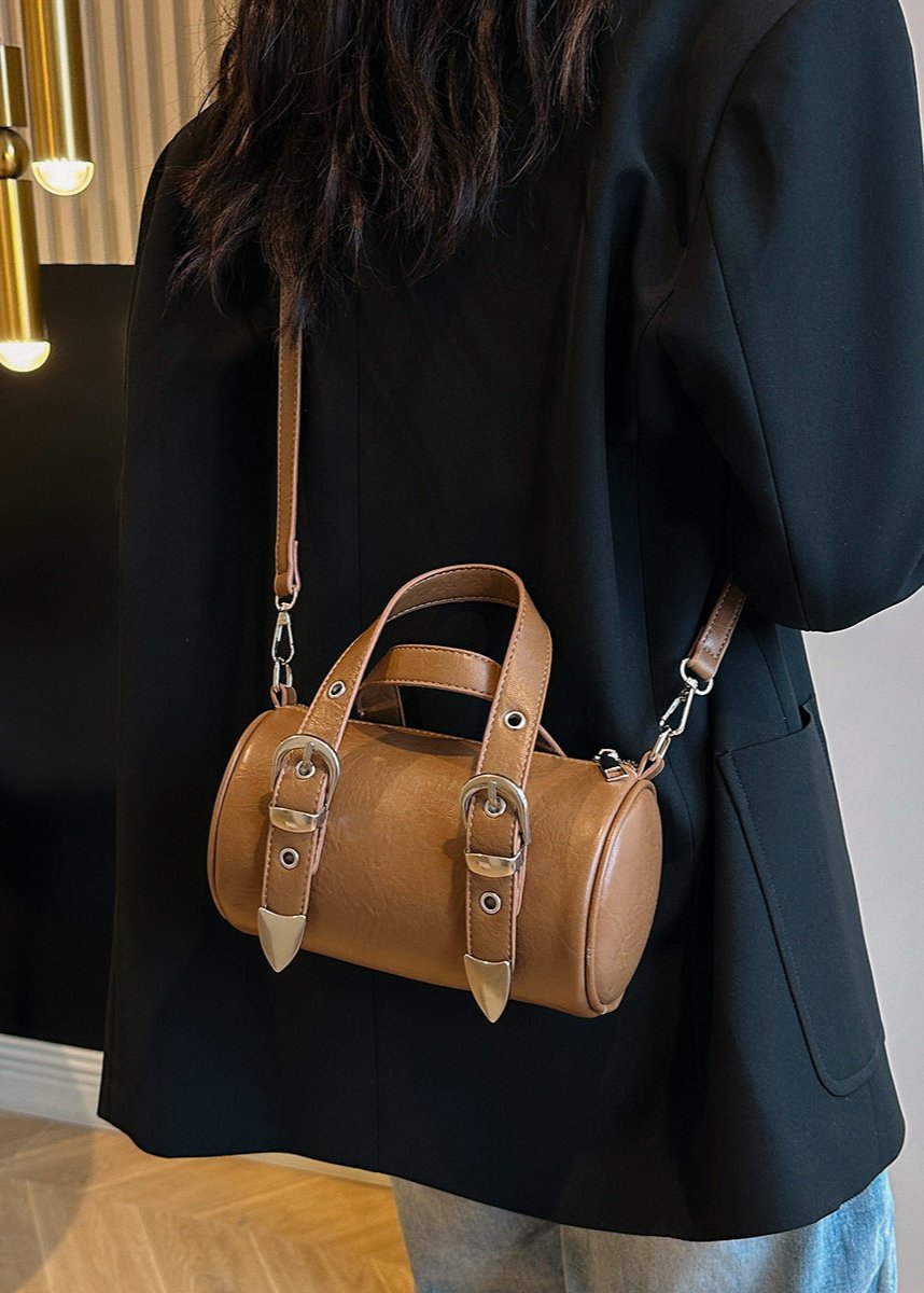 Compact Barrel Crossbody Bag In Durable PU Leather