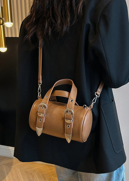 Compact Barrel Crossbody Bag In Durable PU Leather