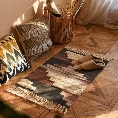 Nordic Style Cotton Tassel Woven Floor Mats Bedroom Bedside Mats Simple Modern Carpets