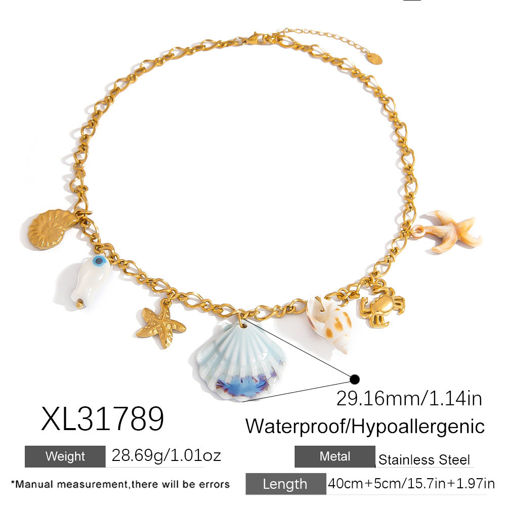 Ocean-Inspired Stainless Steel Necklace with Flower Pendant