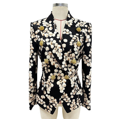 Metallic Snail Button Blazer With Floral Print Trousers