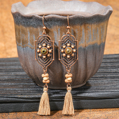 Retro Geometric Tassel Earrings Vintage Style for Women