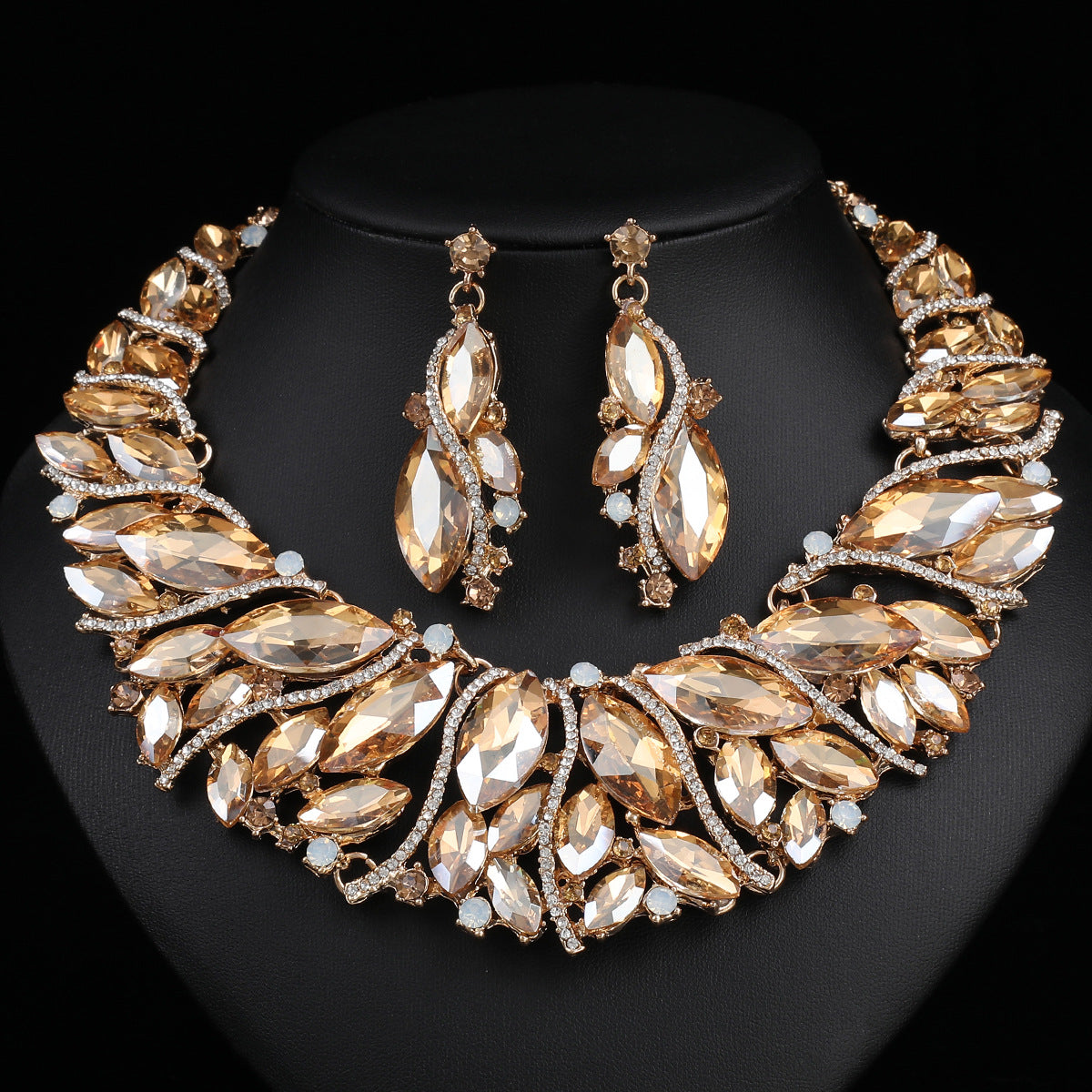 Exaggerated Crystal Earrings and Necklace Set for Weddings and Parties
