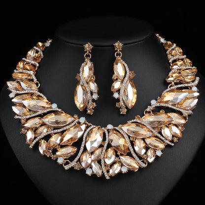 Exaggerated Crystal Earrings and Necklace Set for Weddings and Parties