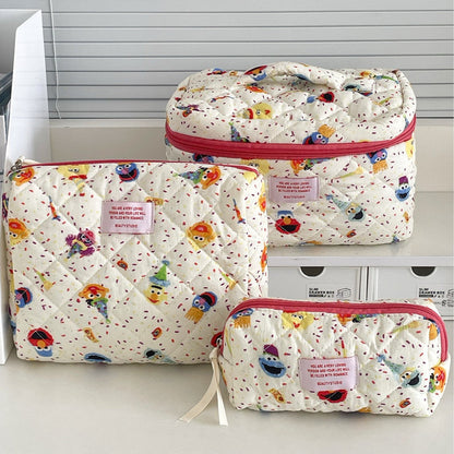 Bow Flower Large Capacity Makeup Bag Vintage Quilted Toiletry Pouch