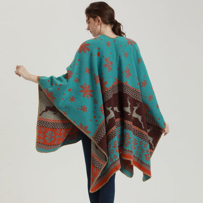Faux Cashmere Split Shawl Stylish Thermal Scarf Christmas Gift Double-Sided Thick Shawl