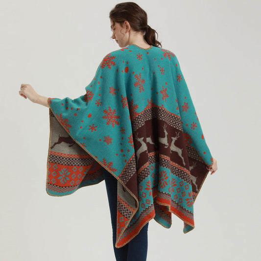 Faux Cashmere Split Shawl Stylish Thermal Scarf Christmas Gift Double-Sided Thick Shawl