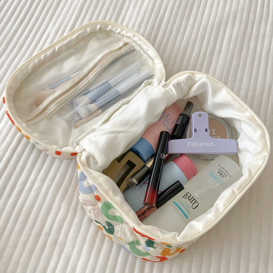 Colorful Quilted Makeup Bag Stylish Cotton Storage Pouch