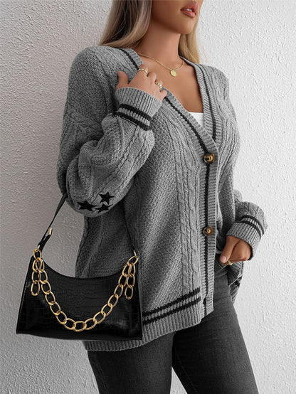 Star Embroidery Slouchy Loose Knit Cardigan