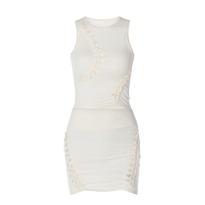 Stylish Sleeveless Hollow Out Top And Skirt Set