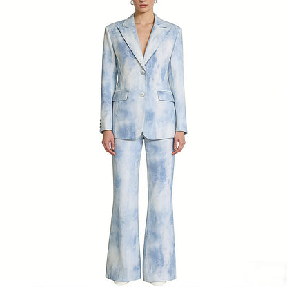 Abstract Print Cotton Blazer And Trousers Set Stylish Casual Outfit