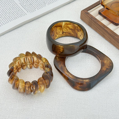 Vintage Ombre Semi-Transparent Resin Bracelet Stylish Irregular Polygon Stretchable Bangle