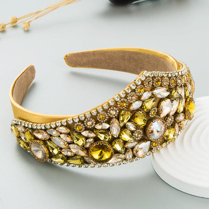 Exaggerated Colorful Glass Crown Headband Fashion Hair Accessory for Women