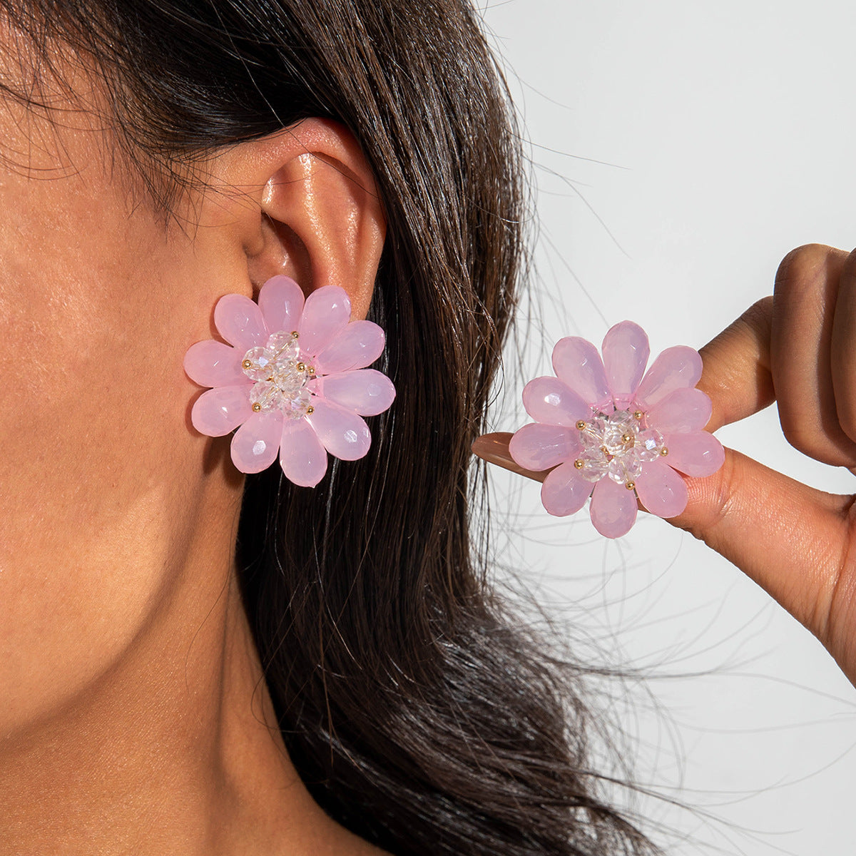 Colorful Resin Flower Petal Earrings Sweet Floral Studs
