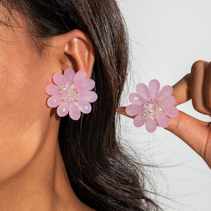 Colorful Resin Flower Petal Earrings Sweet Floral Studs