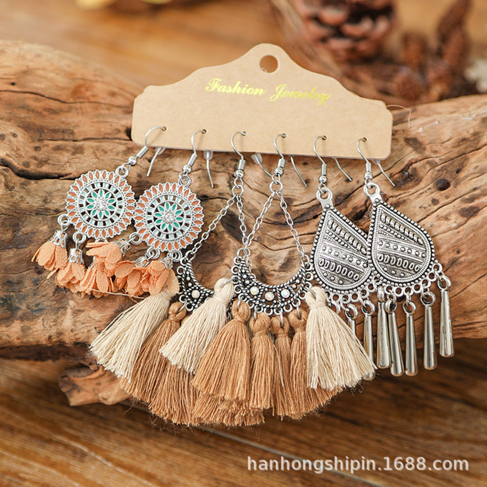 Colorful Bohemian Tassel Earrings Handmade Zinc Alloy Jewelry