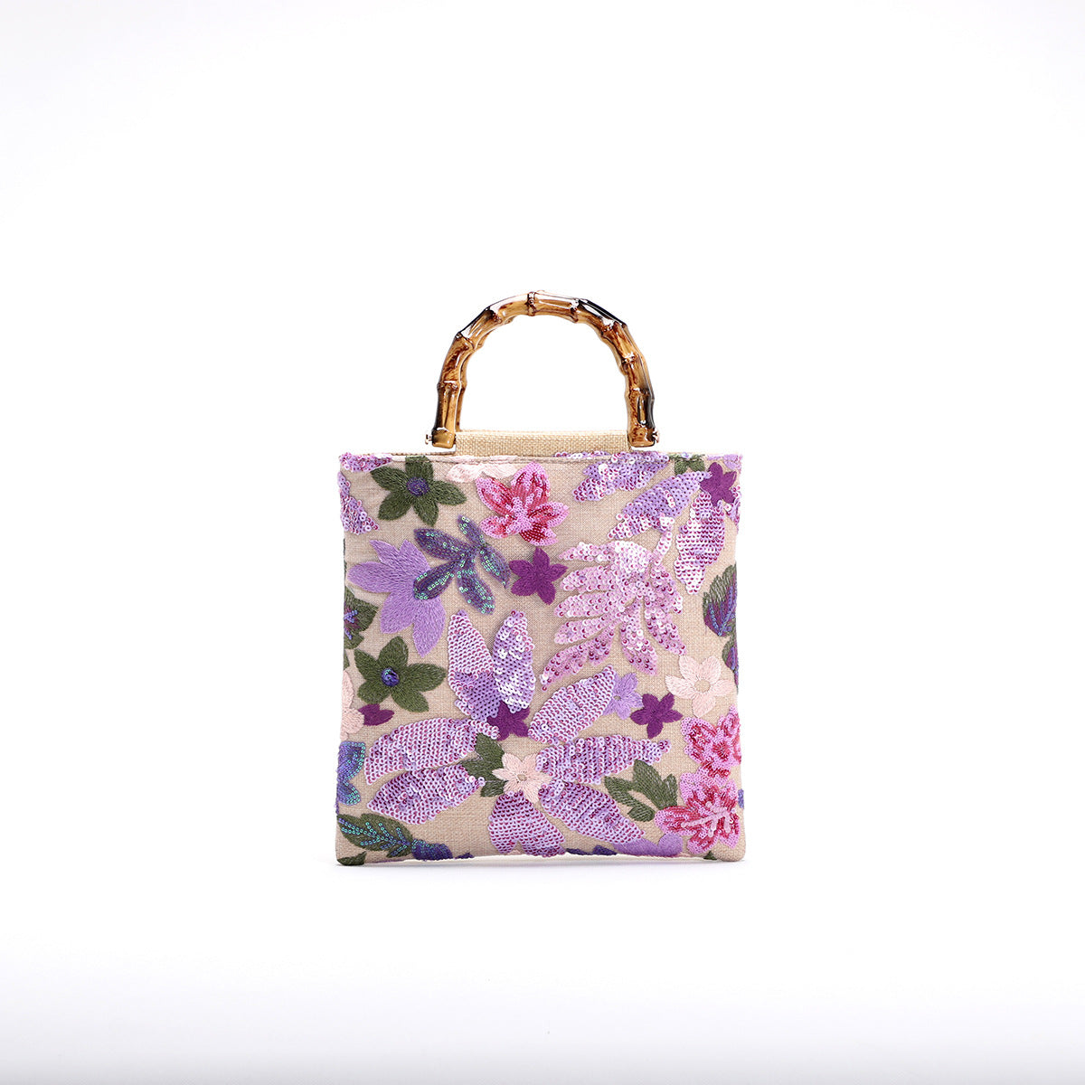Embroidered Sequin Bamboo Tote Bag Stylish Evening Handbag