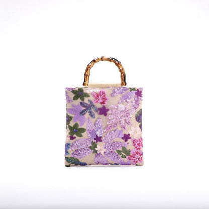 Embroidered Sequin Bamboo Tote Bag Stylish Evening Handbag