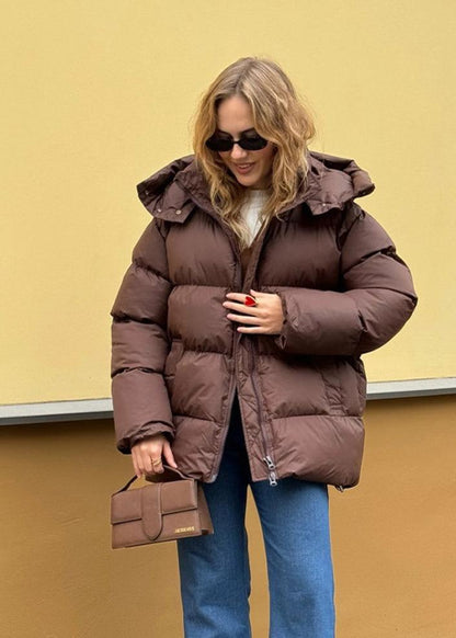 Chocolate Brown Hooded Quilted Puffer Jacket
