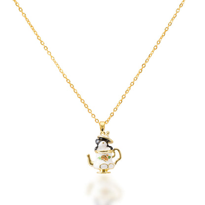 Fashionable Enamel Cartoon Teacup Necklace For Women