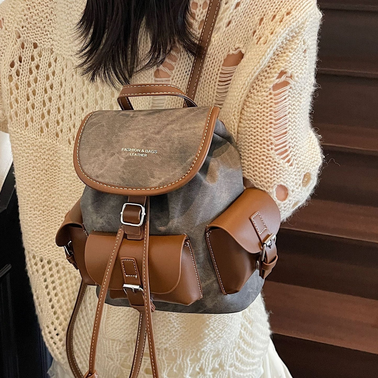Retro Casual Backpack For Women Stylish Drawstring Travel Bag
