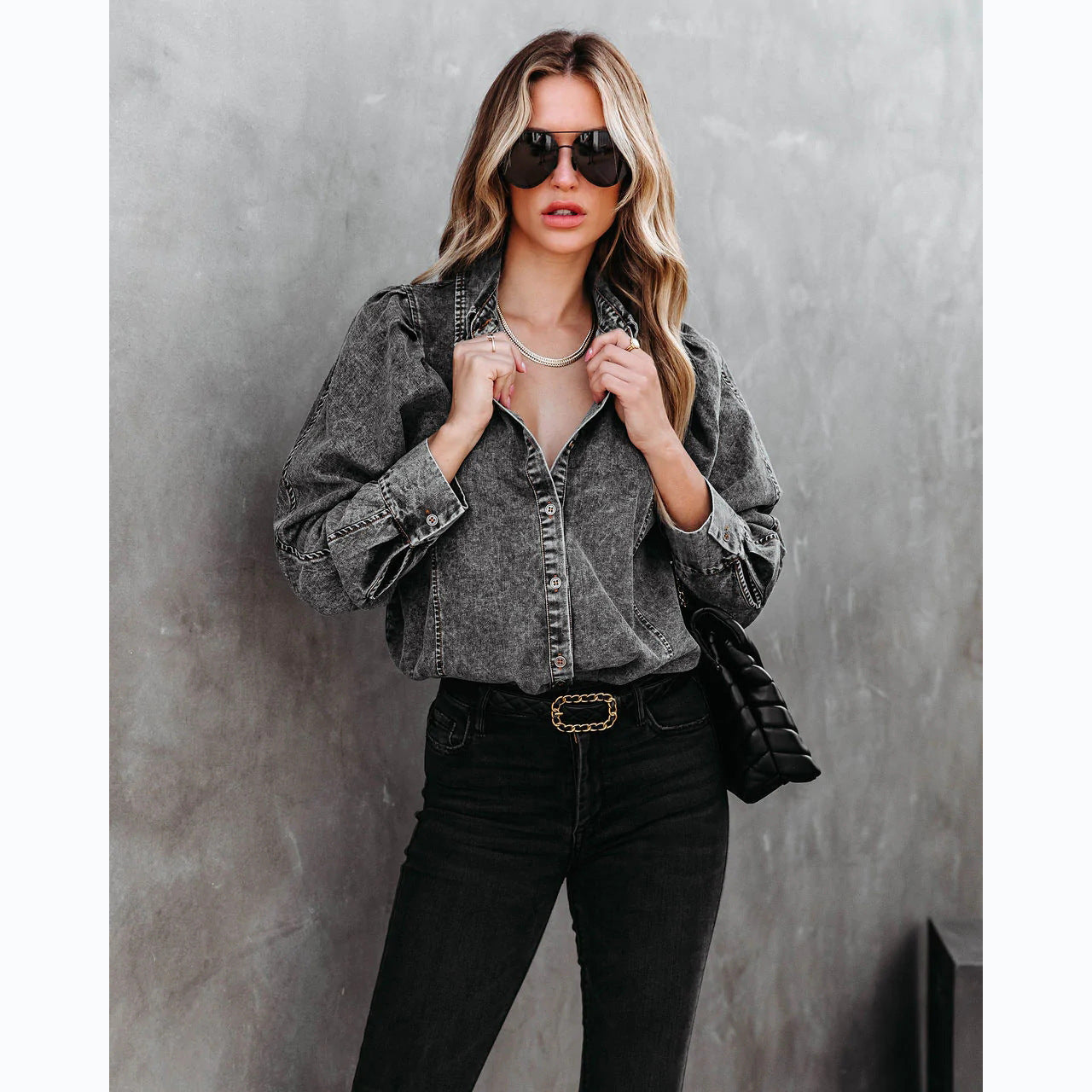 Trendy Casual Denim Shirt with Lapel for Women