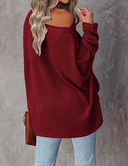 New Knitted Bat Long-Sleeved Solid Color Top Women'S
