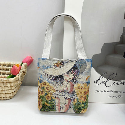 Ethnic Style Elephant Embroidered Canvas Tote Bag for Everyday Use