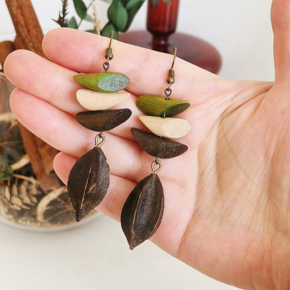 Geometric Vintage Wood Drop Earrings Bohemian Style