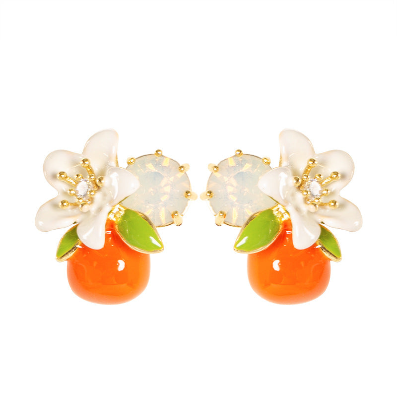 Chic Floral Drop Oil Earrings With Rhinestone Accents