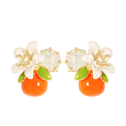 Chic Floral Drop Oil Earrings With Rhinestone Accents