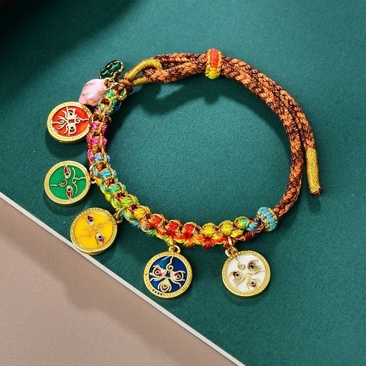 Tibetan Handmade Rope Tangka Handwoven Colorful Rope Five Gods Of Wealth Bracelet