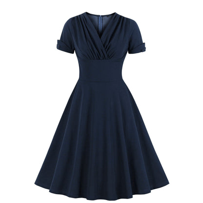 Retro V-Neck Waist-Tie Flared Dress