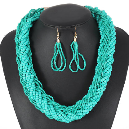 Colorful Multi-Layer Beaded Statement Necklace Set