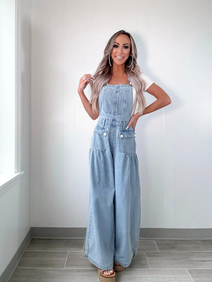 Trendy Casual Loose-Fit Denim Overalls