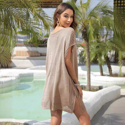 V-Neck Crochet Trim Loose Beach Dress For Women
