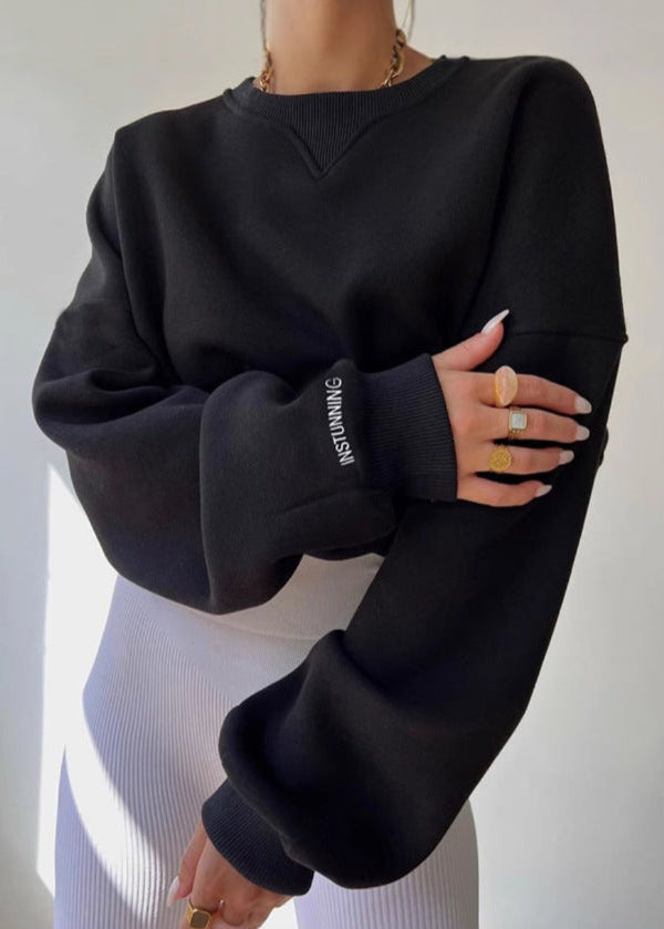 Oversized Cotton Blend Sweatshirt With Ribbed Cuffs