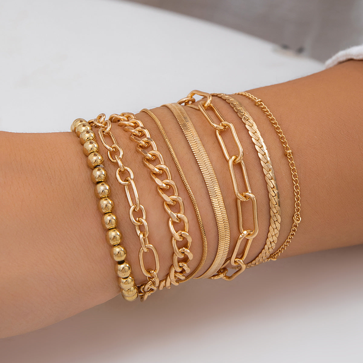 Heart-Shaped Metal Pendant Bead Bracelet Set Stylish Chunky Chain Bracelet For Women