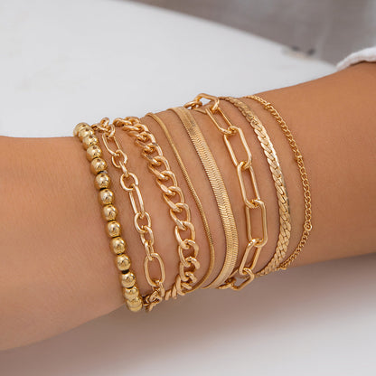 Heart-Shaped Metal Pendant Bead Bracelet Set Stylish Chunky Chain Bracelet For Women