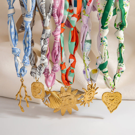 Stainless Steel Scarf Necklace with Fruit and Animal Pendants