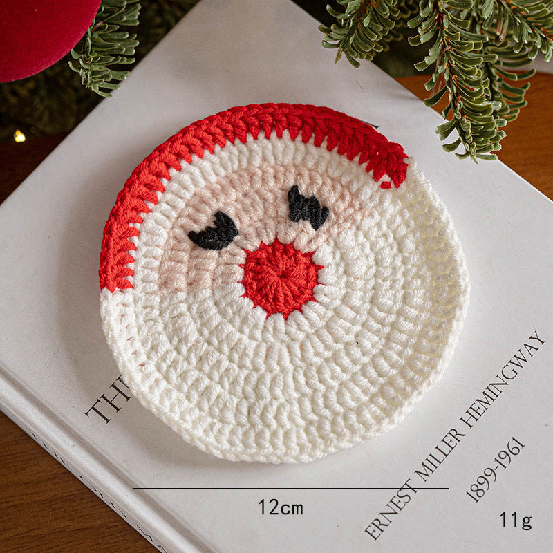 Handmade Holiday Table Decor Knitted Christmas Coaster
