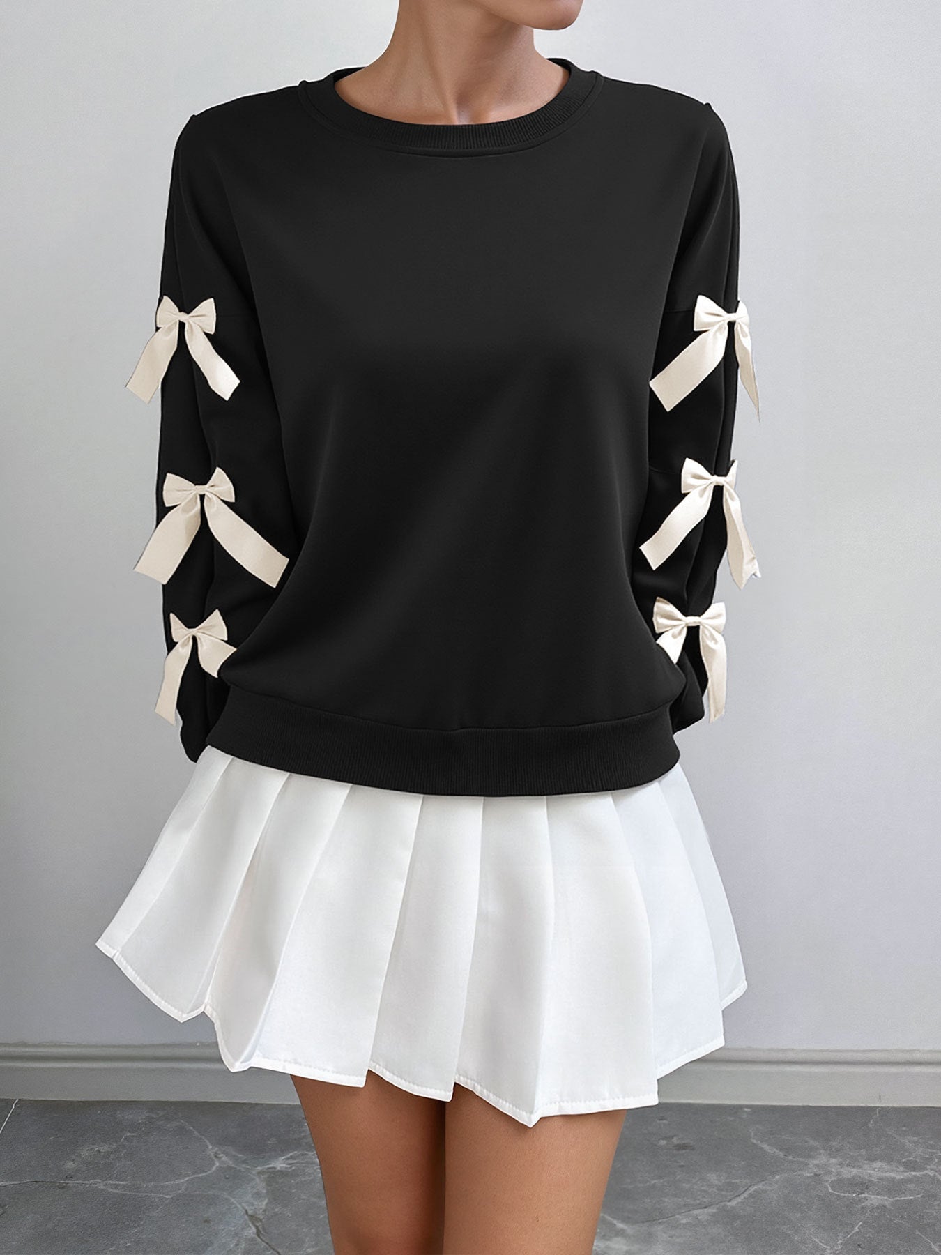 Cute Solid Color Bow Knot Pullover Sweater
