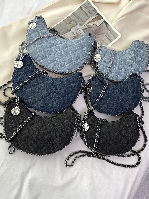 Fashionable Women's Denim Quilted Crossbody Bag