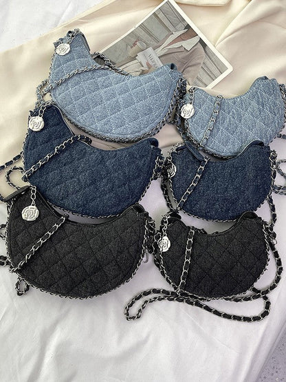 Fashionable Women's Denim Quilted Crossbody Bag