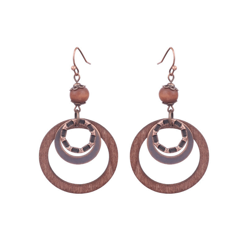 Retro Water Drop Shape Wooden Earrings Handcrafted with Tassels