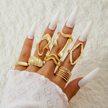 Elegant Irregular Geo Cutout Arc Ring Set - 4 Pieces