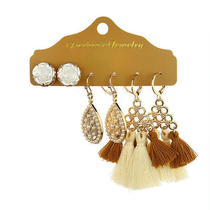 Bohemian Gold Circle Tassel Earrings Jewelry Set