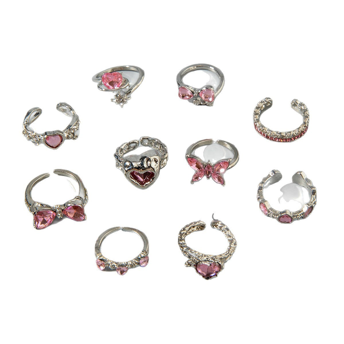 Heart-Shaped Gemstone Ring Set Trendy Elegant Fashion
